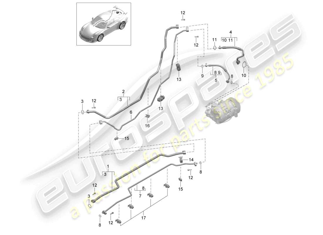 porsche 2021 (991-2 r/gt3/rs) refrigerant circuit underbody and rear end d >>- mj 2017 part diagram