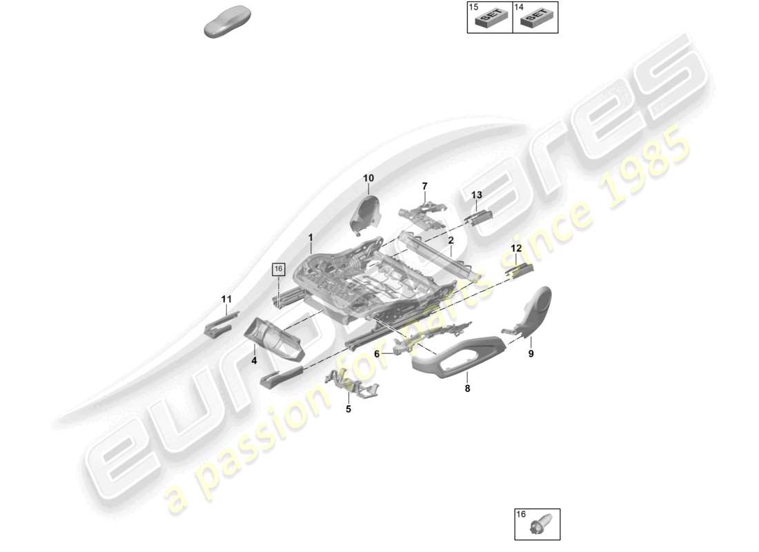 porsche 2025 (992-2 gt3) seat frame accessories sundry part diagram