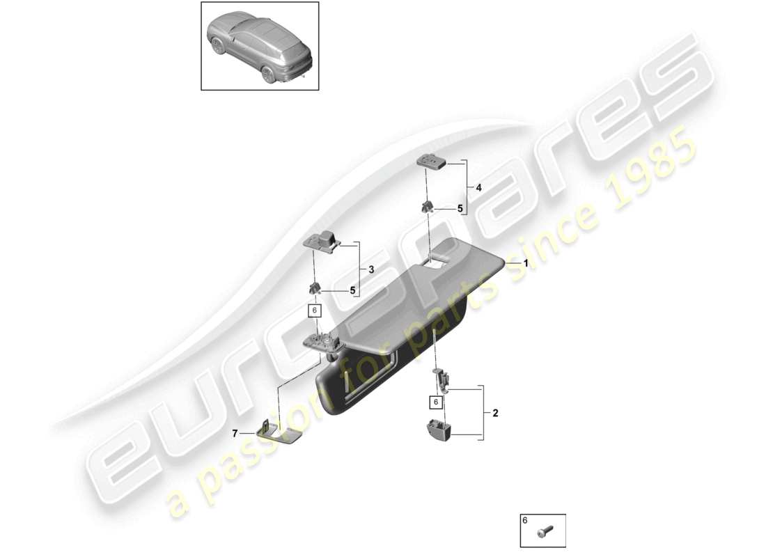 porsche 2021 (cayenne e3 9ya/9yb) sun vizors part diagram