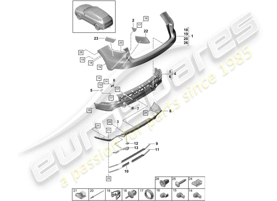 porsche 2021 (cayenne e3 9ya/9yb) bumper rear part diagram