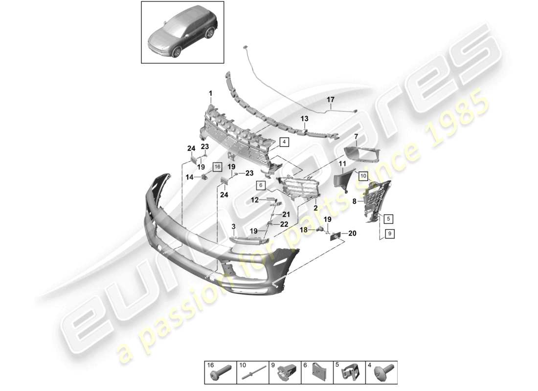 porsche 2021 (cayenne e3 9ya/9yb) bumper individual parts and fasteners part diagram
