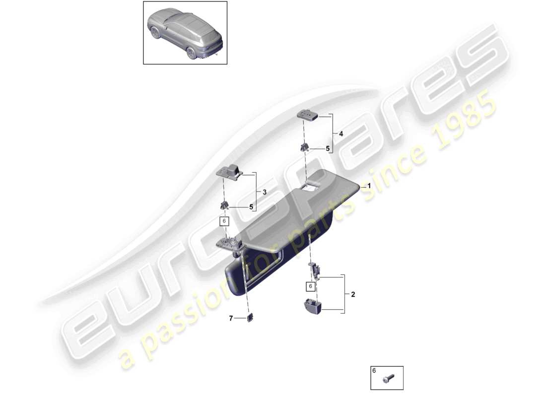 porsche 2021 (cayenne e3 9ya/9yb) sun vizors part diagram