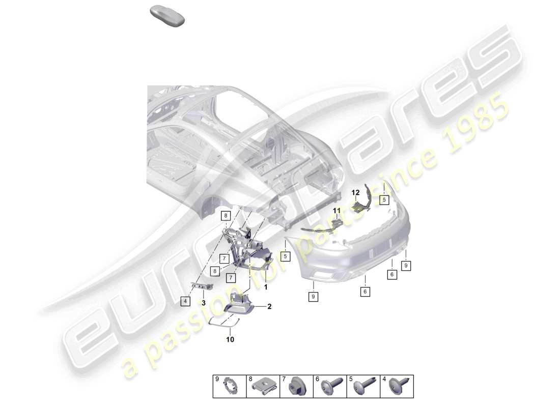 porsche 2024 (992-1) bumper rear fasteners parts diagram