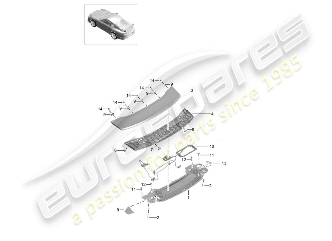 porsche 2021 (991-2 r/gt3/rs) rear spoiler part diagram