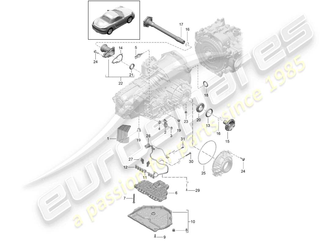 porsche 2026 (718 boxster) - pdk - gearbox individual parts part diagram