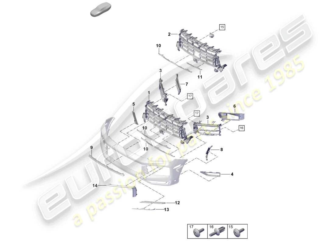 porsche 2024 (cayenne e3 pa) bumper individual parts air guide grille part diagram