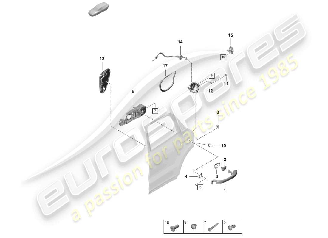 porsche 2024 (cayenne e3 pa) door handle, exterior rear door lock part diagram