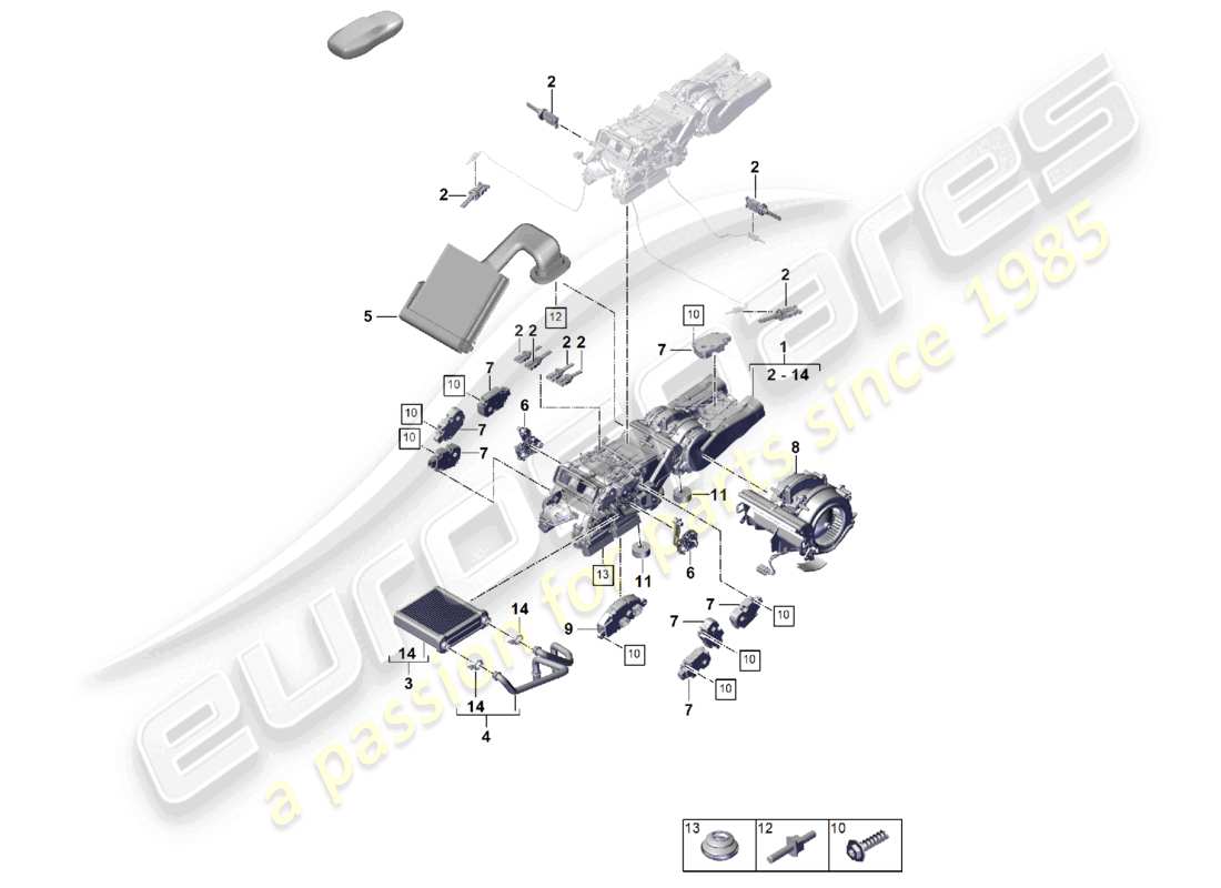 porsche 2024 (cayenne e3 pa) air cond. system/ heating rear heat exchanger housing individual parts for vehicles with 2nd heat exchanger part diagram