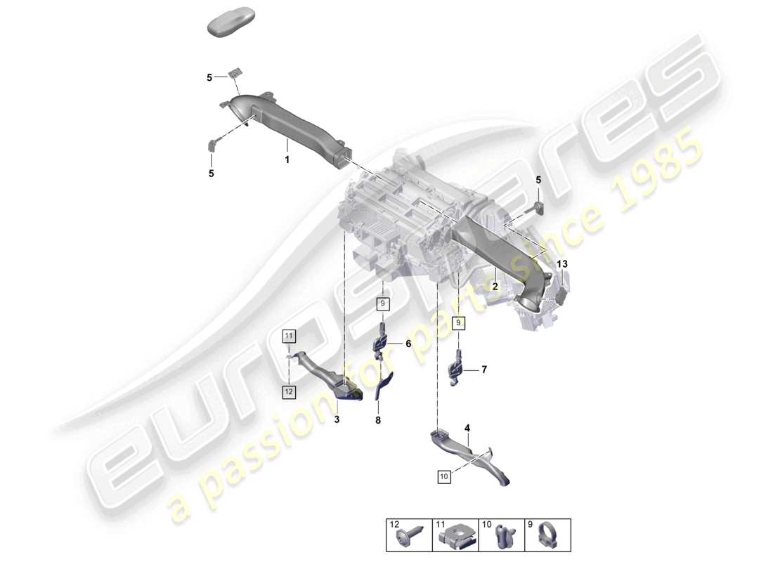 porsche 2024 (panamera 976) heating, air cond. system air guide dashboard part diagram