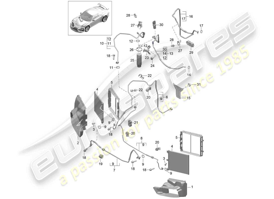 porsche 2021 (991-2 r/gt3/rs) refrigerant circuit front d - mj 2018>> part diagram