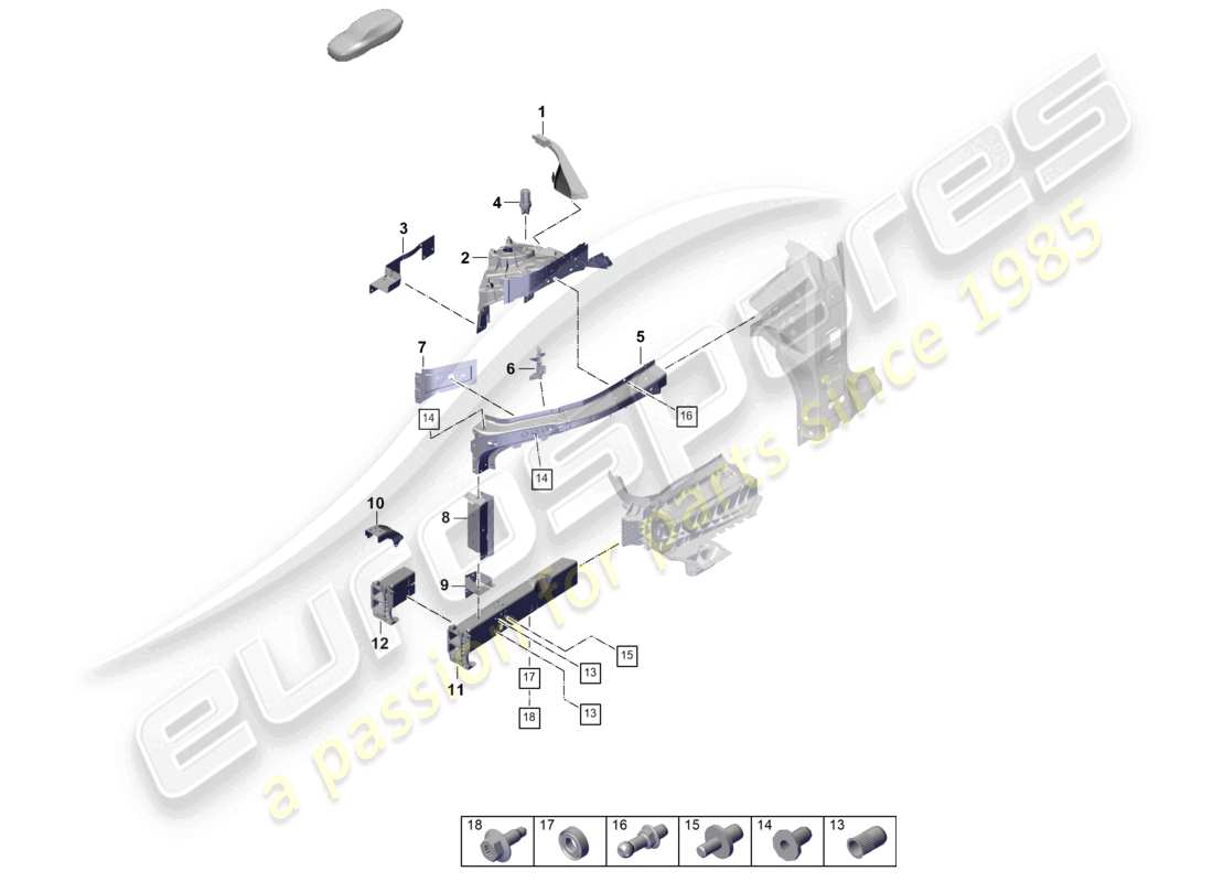 porsche 2024 (cayenne e3 pa) front end side member suspension strut mounting individual parts part diagram