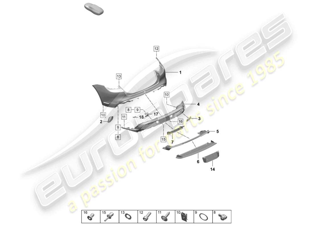 porsche 2026 (taycan 9j1-2) bumper rear sport design package part diagram