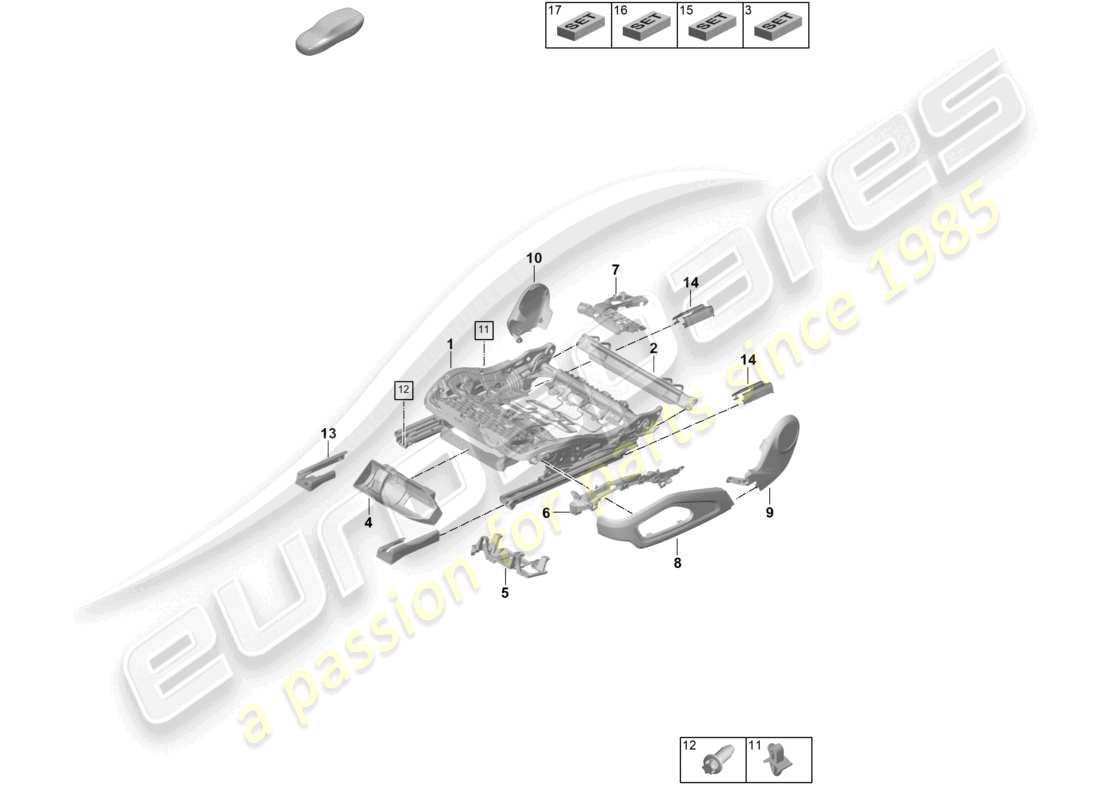 porsche 2024 (992-2) seat frame accessories sundry part diagram