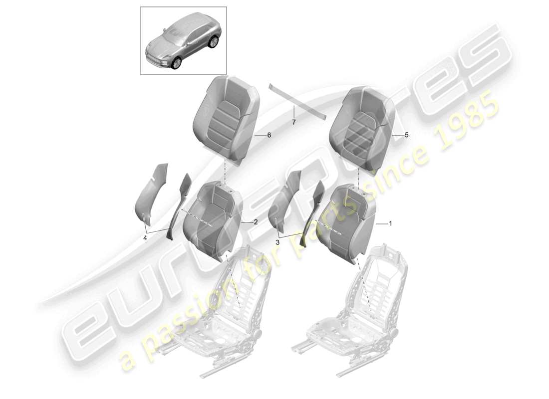 porsche 2021 (macan) foam part backrest covers sports seat parts diagram