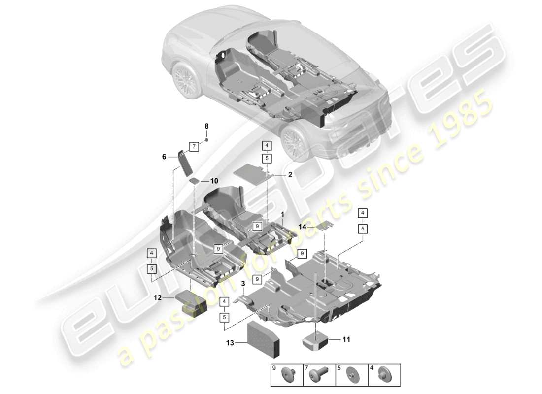 porsche 2021 (cayenne e3 9ya/9yb) flooring rear part diagram