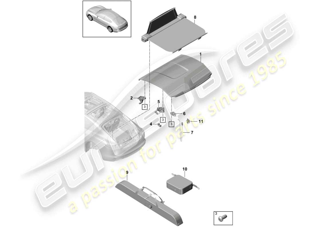 porsche 2021 (panamera 971-1) cover tray hat roller blind parts diagram