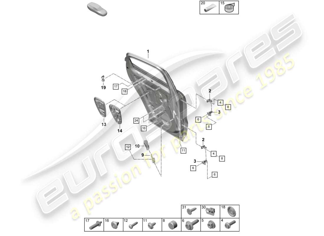 porsche 2024 (cayenne e3 pa) door shell rear accessories coupe part diagram