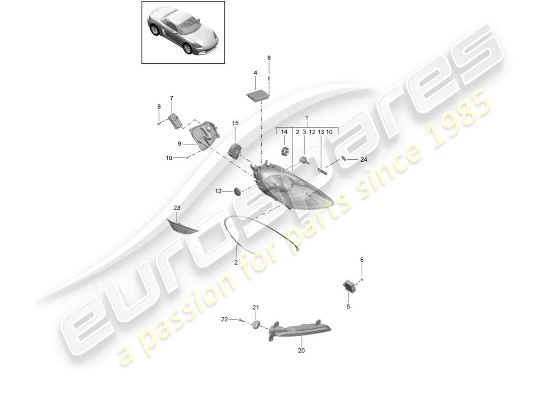 porsche 2024 (718 boxster) headlights additional headlight turn signal indicator side marker light turn signal repeater part diagram