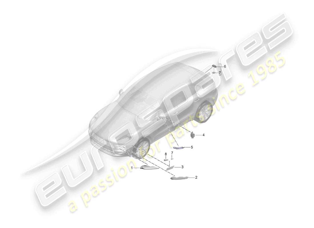 porsche 2025 (macan) turn signal repeater side marker light licence plate light part diagram