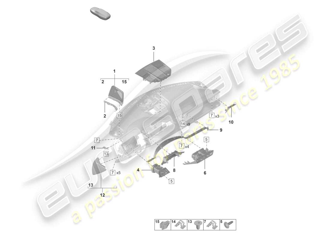porsche 2024 (992-2 gt3/rs/st) accessories instrument panel trim part diagram