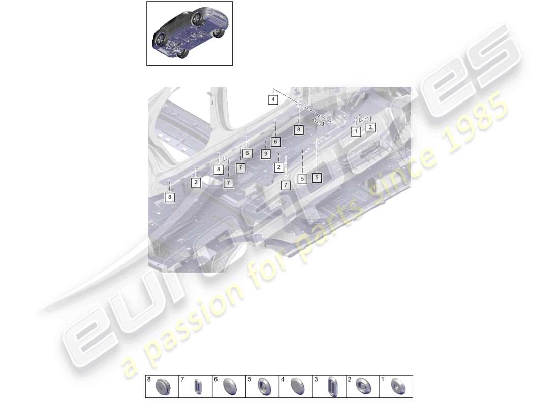 porsche 2025 (cayenne e3 pa) bungs front underbody left part diagram