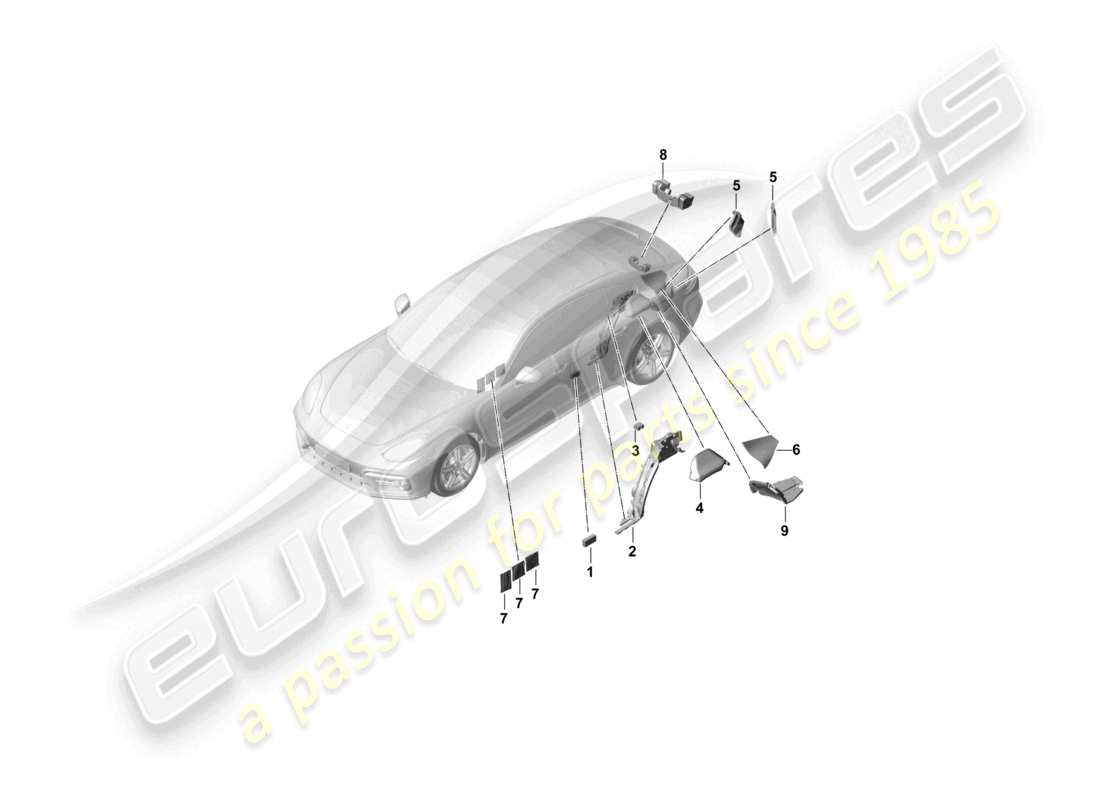 porsche 2021 (panamera 971-1) sound absorber side panel trim for luggage compartment part diagram