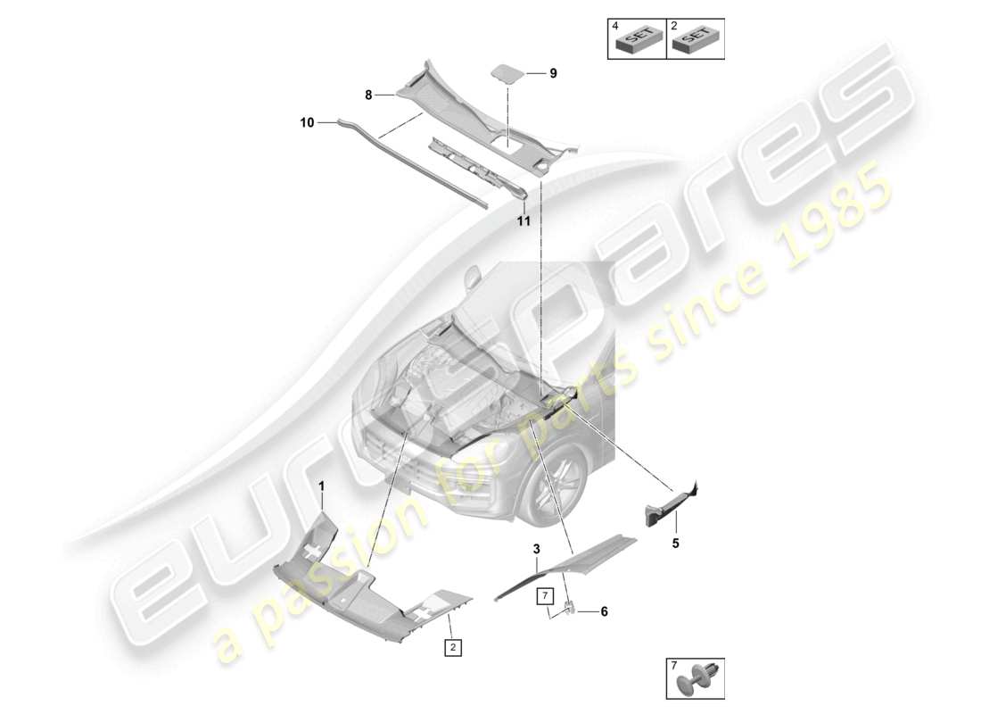 porsche 2026 (cayenne e3 pa) cover panel engine bay front end part diagram