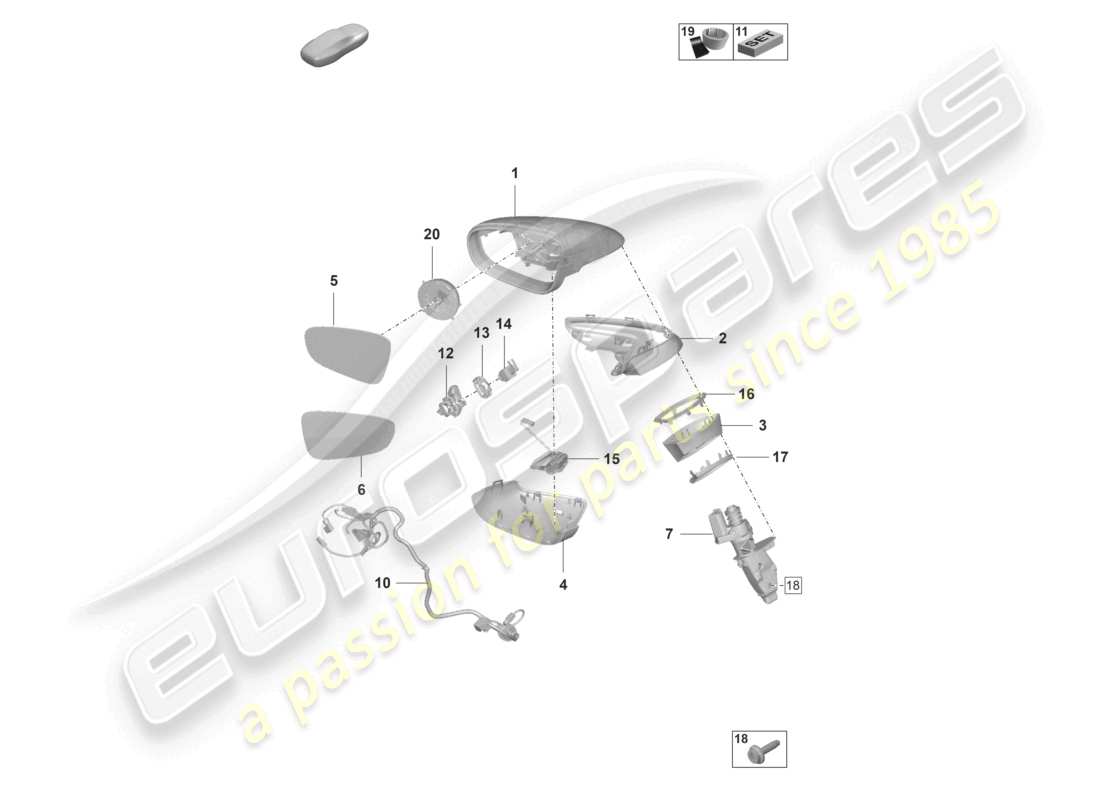 porsche 2022 (992-1 turbo / s) exterior mirror part diagram