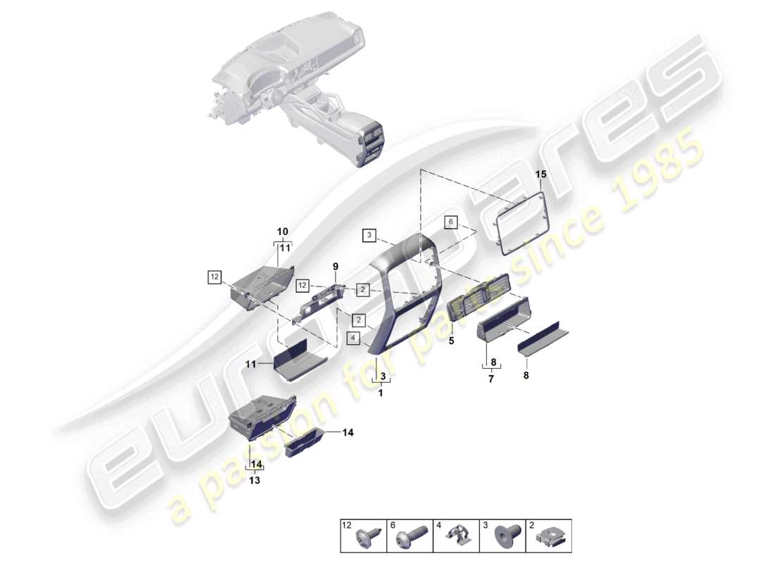 porsche 2026 (cayenne e3 pa) centre console rear part diagram