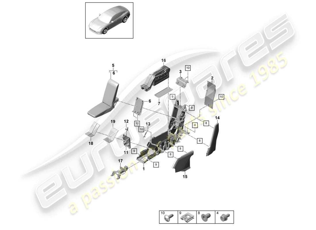 porsche 2021 (panamera 971-1) centre console rear business part diagram