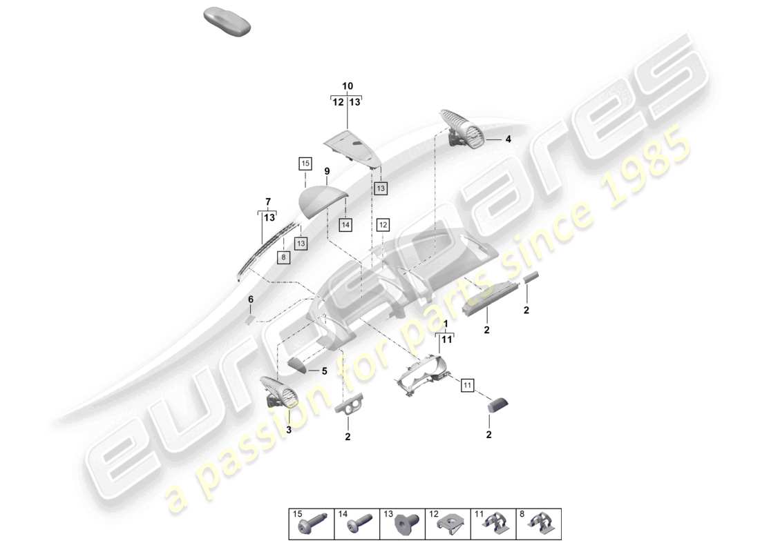 porsche 2022 (718 boxster spyder) accessories instrument panel trim upper part part diagram