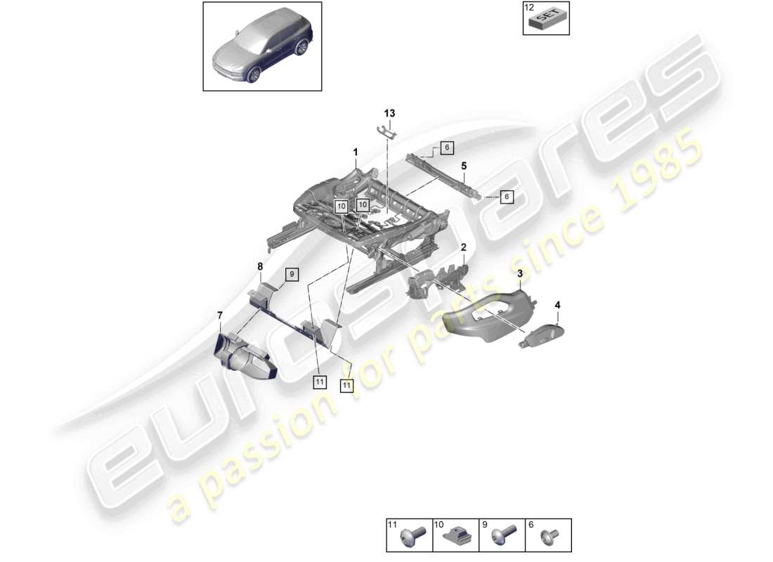 porsche 2021 (cayenne e3 9ya/9yb) seat frame standard seat part diagram