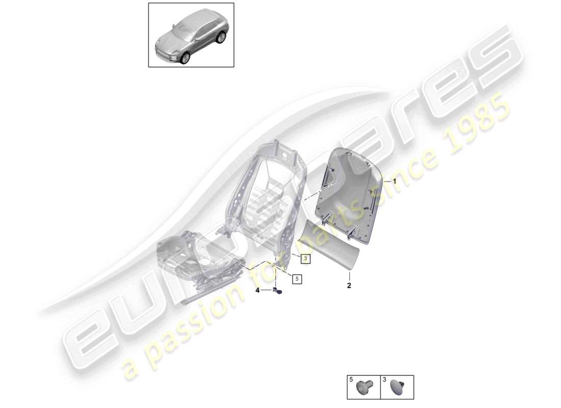 porsche 2021 (macan) backrest shell sundry standard seat comfort seat sports seat part diagram