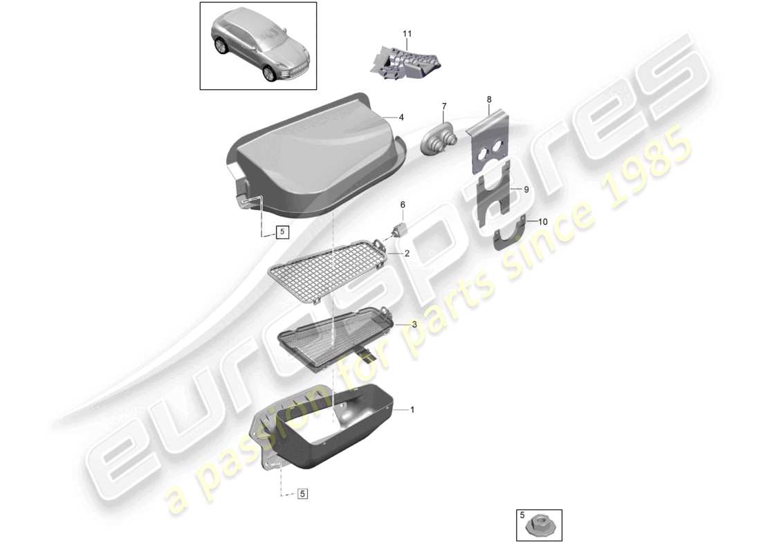 porsche 2021 (macan) fresh air intake rain channel parts diagram