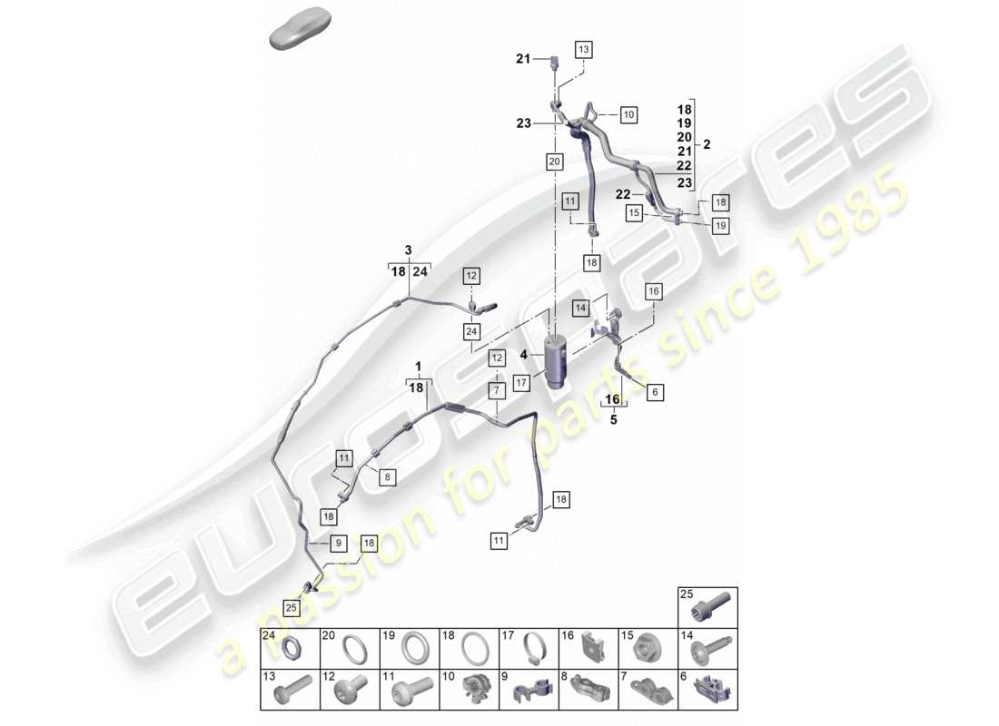 porsche 2023 (992-1 turbo / s) air conditioning rhd refrigerant line (expansion valve >drier) part diagram