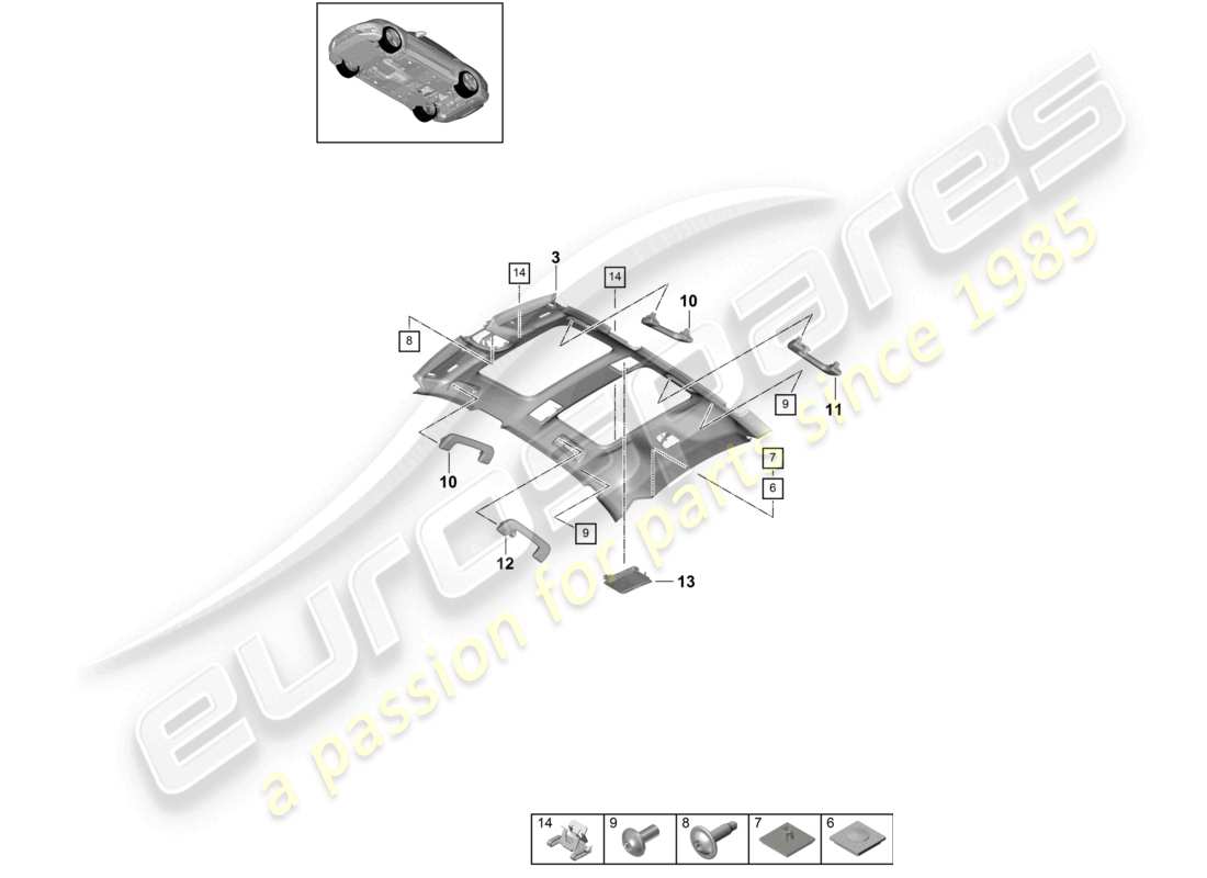 porsche 2021 (panamera 971-1) roof trim accessories part diagram