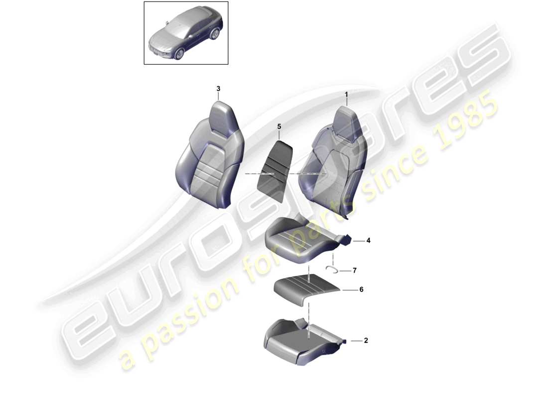 porsche 2023 (cayenne e3 9ya/9yb) foam part seat cover sports seat part diagram
