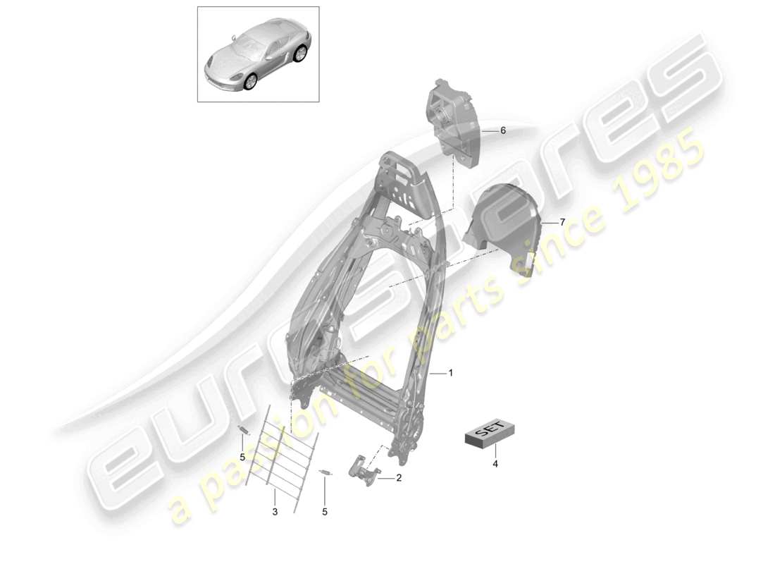porsche 2025 (718 cayman) backrest frame lumbar support sports seat accessories part diagram