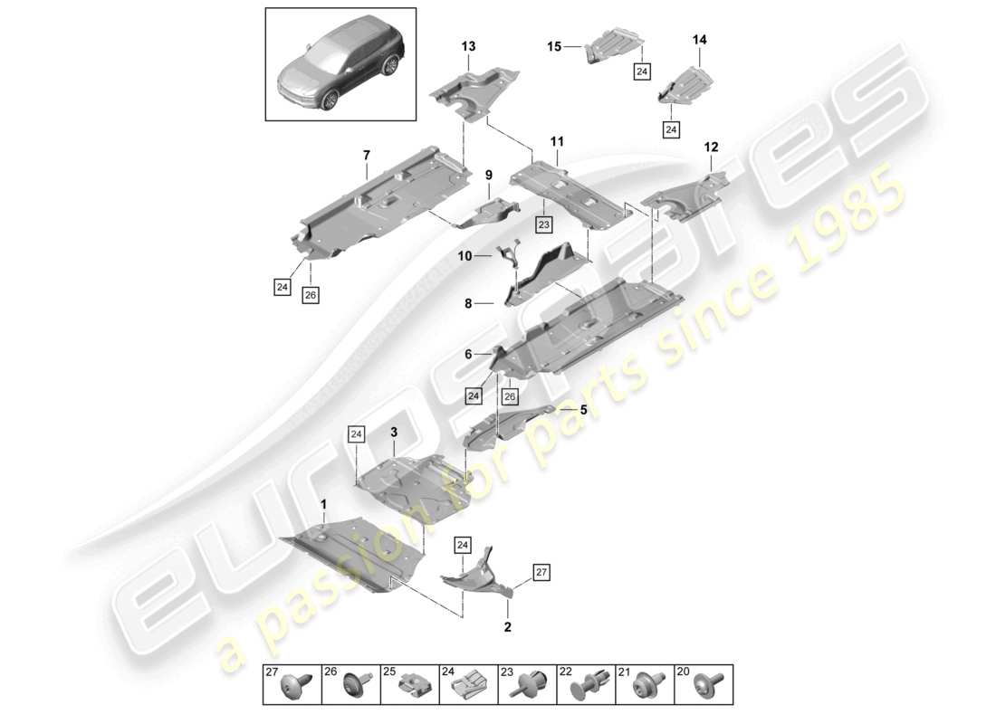 porsche 2024 (cayenne e3 9ya/9yb) trim underbody trim part diagram