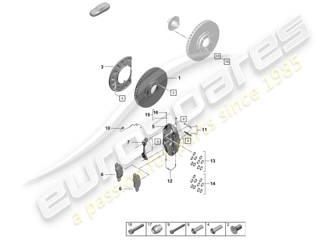porsche 2022 (992-1 turbo / s) disc brake front axle part diagram