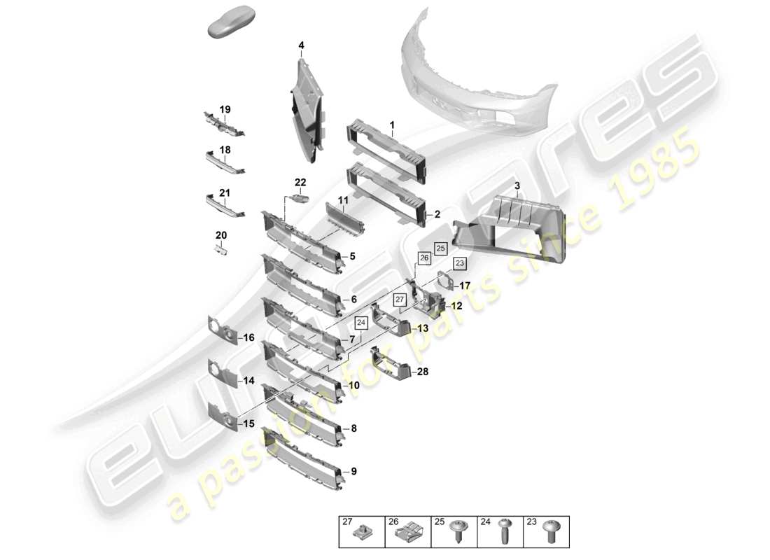 porsche 2024 (992-2) bumper front air guide and individual parts part diagram
