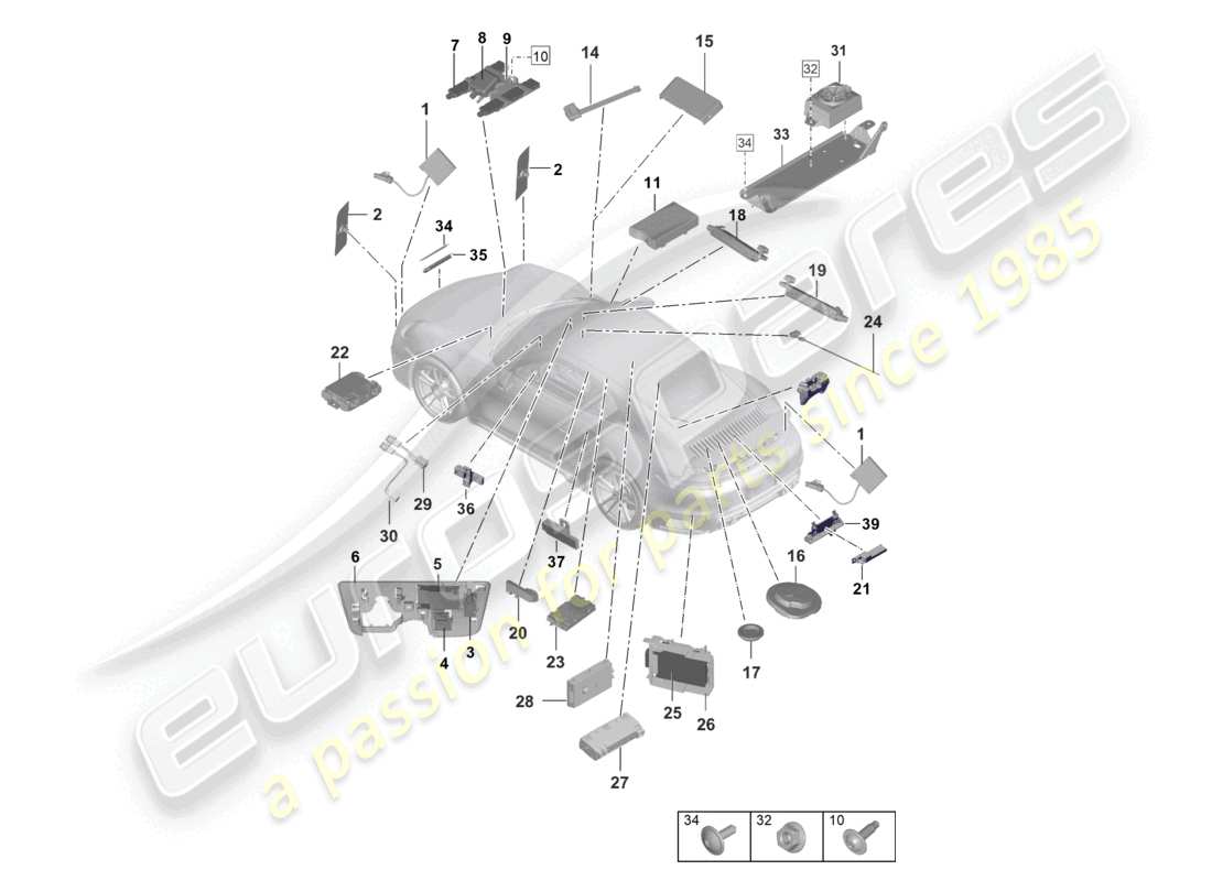 porsche 2020 (992-1 turbo / s) aerial aerial amplifier chip card reader for road toll system connection for usb and aux-in part diagram