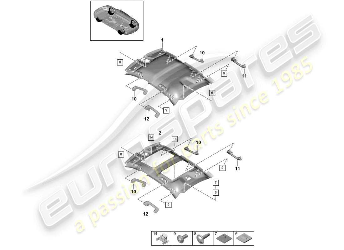 porsche 2021 (panamera 971-1) roof trim part diagram