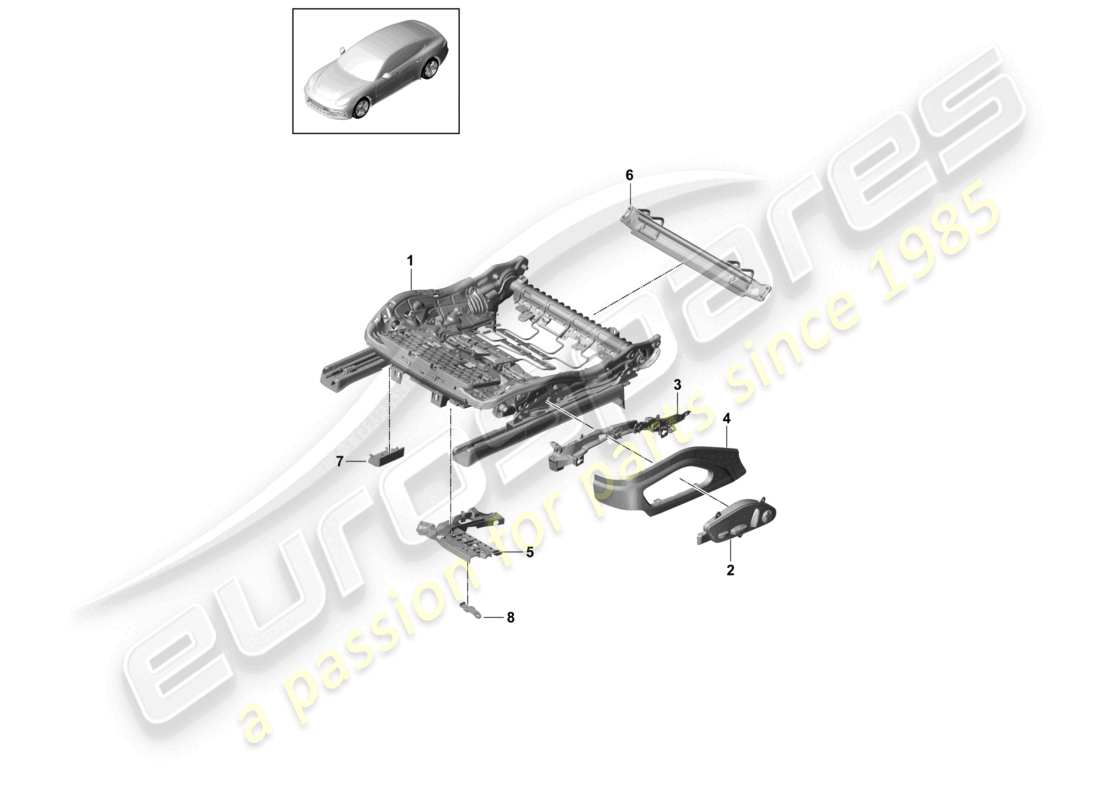 porsche 2021 (panamera 971-1) seat frame standard seat part diagram