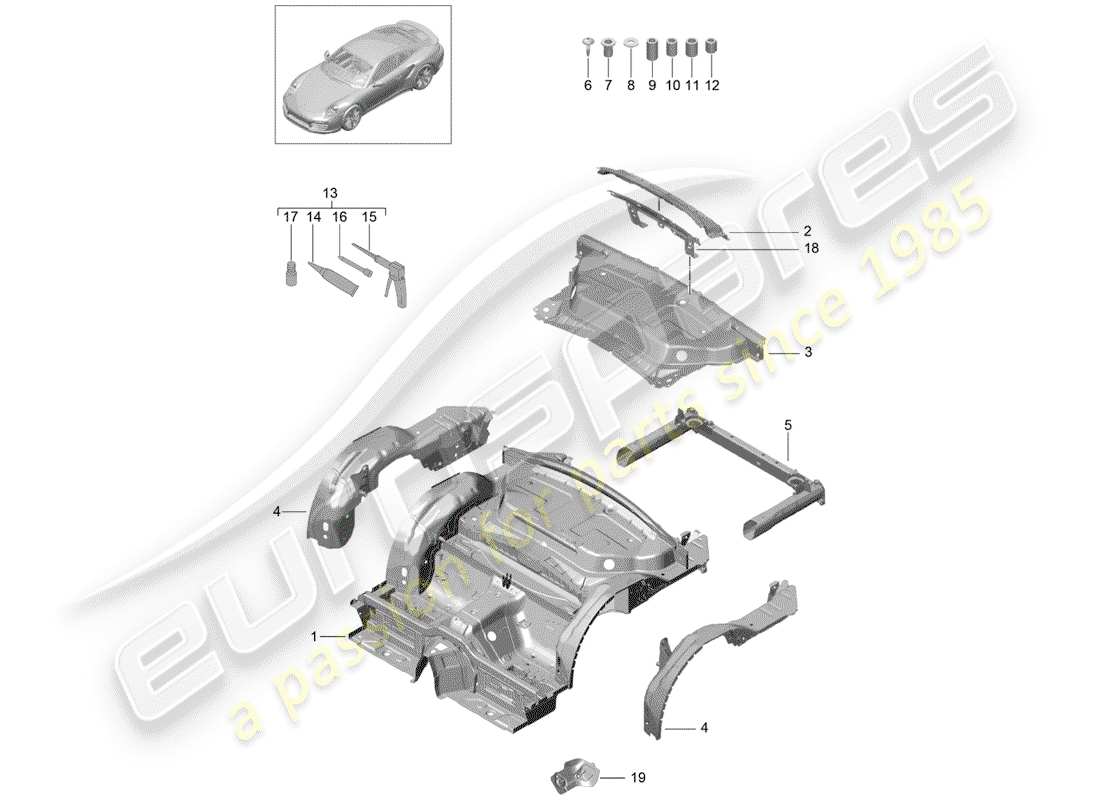 porsche 2018 (991-2 turbo) rear end part diagram