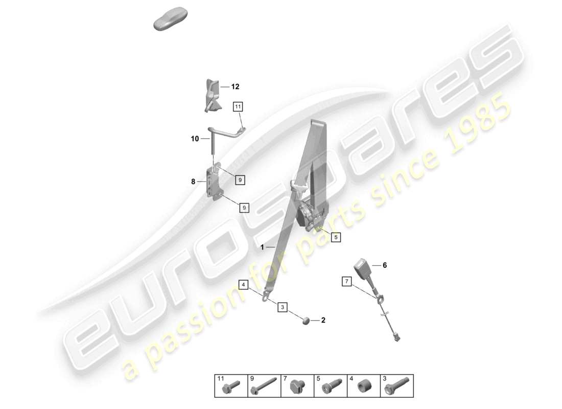 porsche 2021 (718 boxster spyder) seat belts part diagram