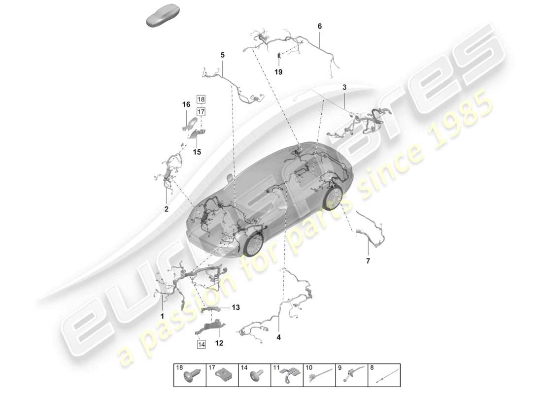 porsche 2024 (panamera 971-2) part section wiring harness engine bay rear lid part diagram