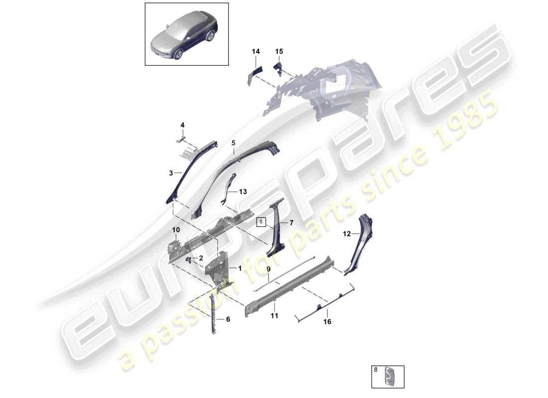 porsche 2024 (cayenne e3 9ya/9yb) side part front, inner coupe part diagram