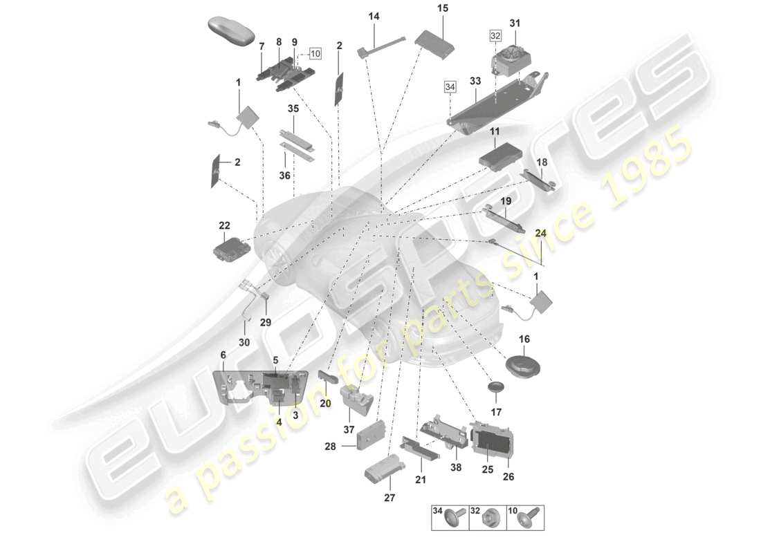 porsche 2023 (992-1) aerial aerial amplifier emergency call loudspeaker chip card reader for road toll system connection for usb and aux-in part diagram