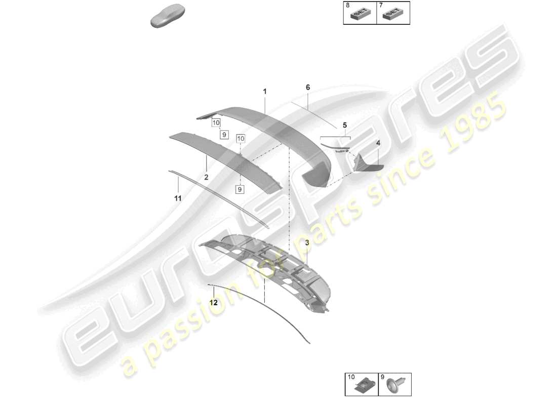 porsche 2023 (taycan 9j1-1) rear spoiler part diagram